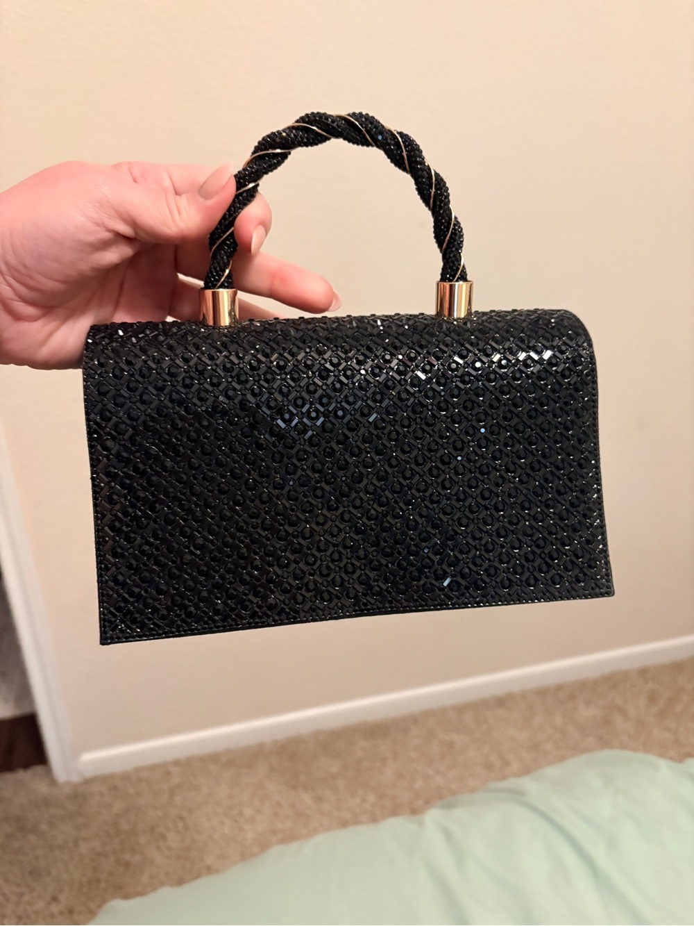 Black Sparkle Evening Top-Handle Bag